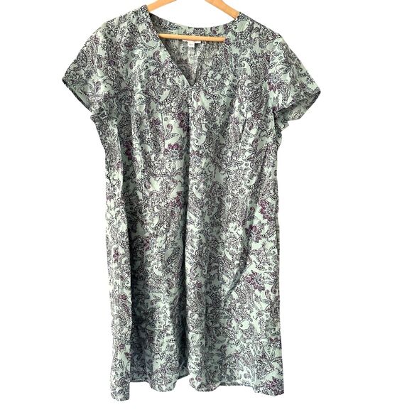 J. Jill Love Linen Blue and Purple Floral Paisley Short Sleeve Shift Dress M - Picture 1 of 9